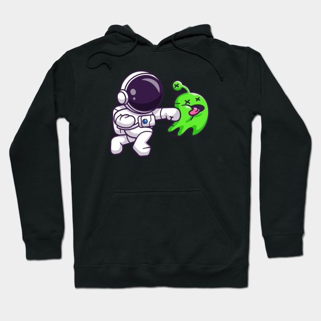 Cute Astronaut Smashing Allien Cartoon Hoodie by Catalyst Labs